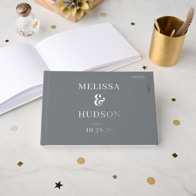 Sophisticated Gray Botanical Guest Book (Front Open)