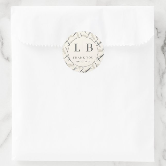 Sophisticated Gray Brushstroke Thank You Classic Round Sticker (Bag)