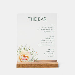 Sophisticated Gray Floral Bar Menu Acrylic Sign