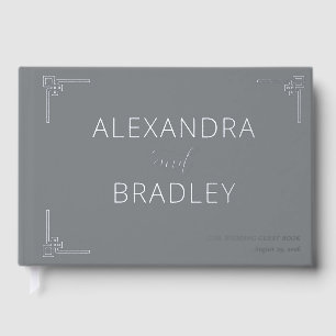 Sophisticated Gray Geometric Accents Guest Book