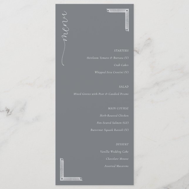 Sophisticated Gray Minimalist Wedding Menu (Front)