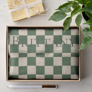 Sophisticated Green and Cream Check Customisable Tissue Paper
