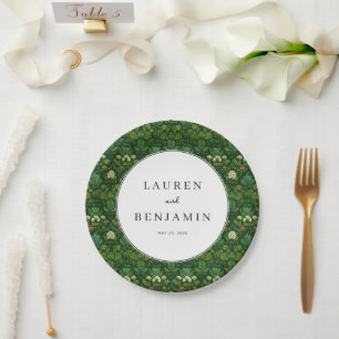 Sophisticated Green Floral Paper Plate