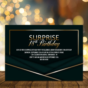 Sophisticated Green Gold 18th Surprise Birthday Invitation