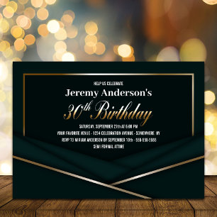 Sophisticated Green Gold 30th Birthday Party Invitation