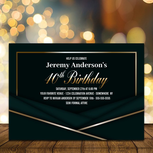 Sophisticated Green Gold 40th Birthday Party Invitation (Creator Uploaded)