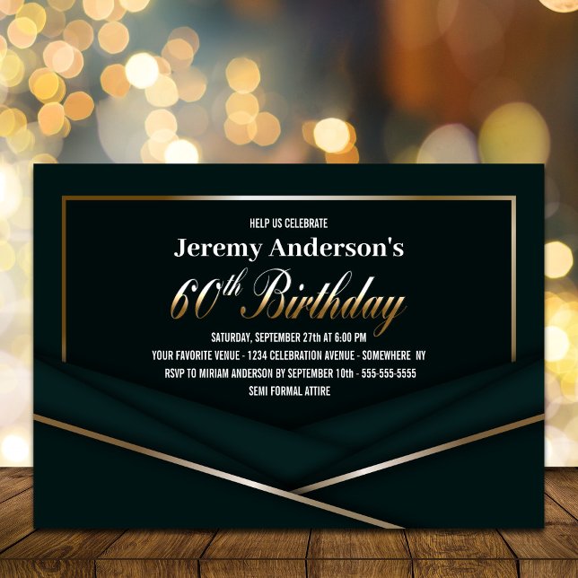 Sophisticated Green Gold 60th Birthday Party Invitation (Creator Uploaded)