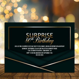 Sophisticated Green Gold 80th Surprise Birthday Invitation