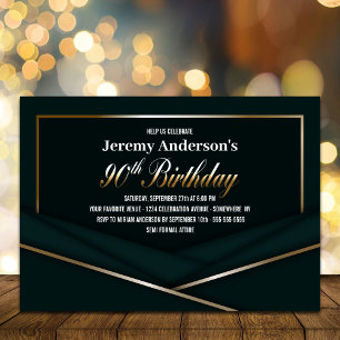 Sophisticated Green Gold 90th Birthday Party Invitation