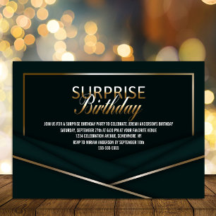 Sophisticated Green Gold Surprise Birthday Invitation