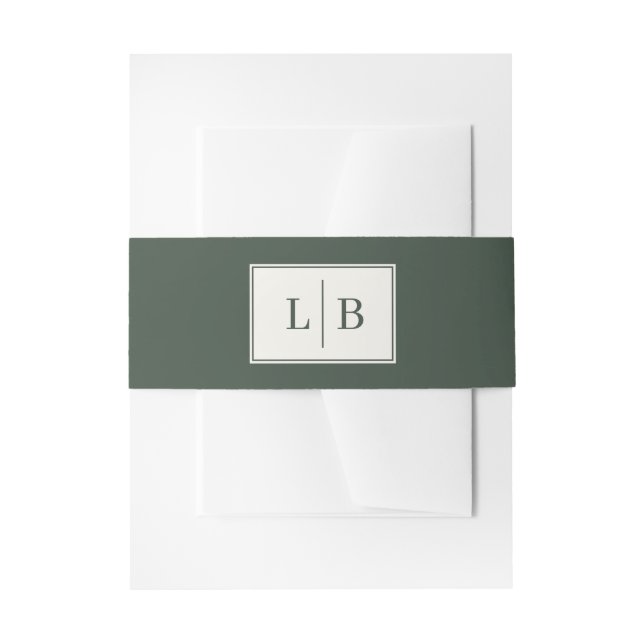 Sophisticated Green Initials Invitation Belly Band (Front Example)