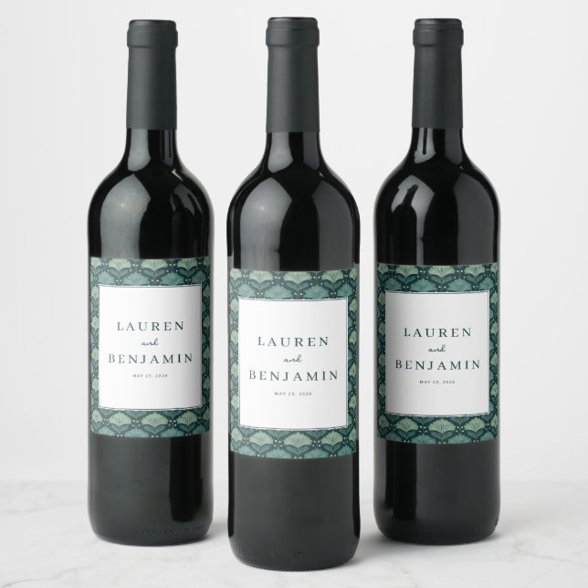 Sophisticated Green Leaf Motive Wine Label (Bottles)
