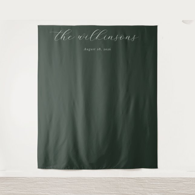 Sophisticated Green Minimalist Calligraphy Tapestry (Front)
