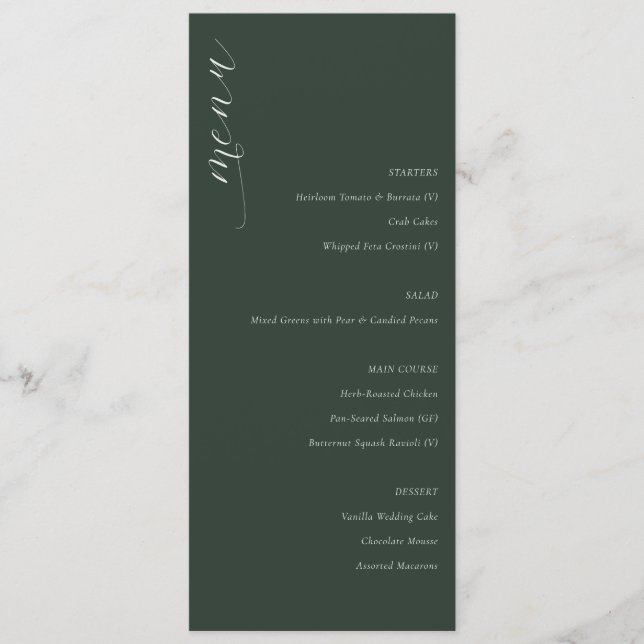Sophisticated Green Minimalist Wedding Menu (Front)