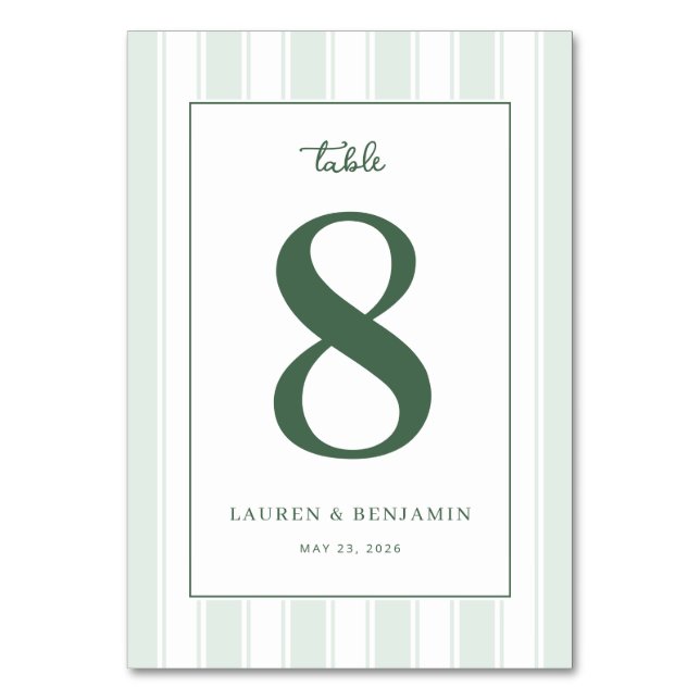 Sophisticated Green Number Eight Table Number (Front)