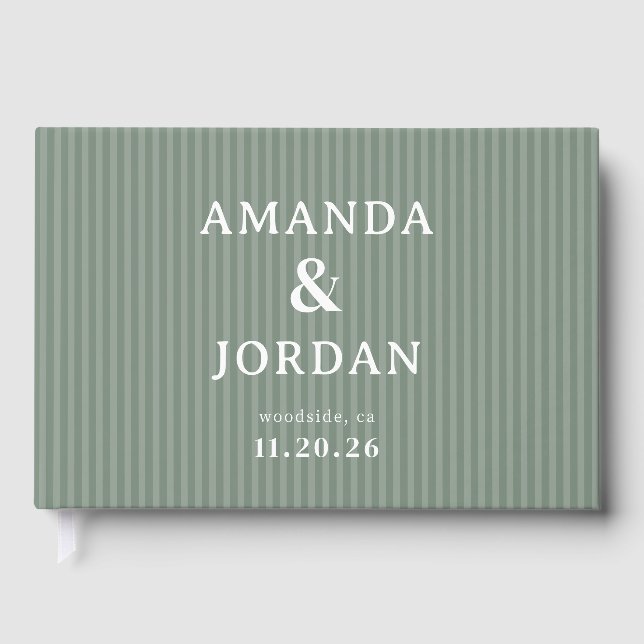 Sophisticated Green Stripes Guest Book (Front)
