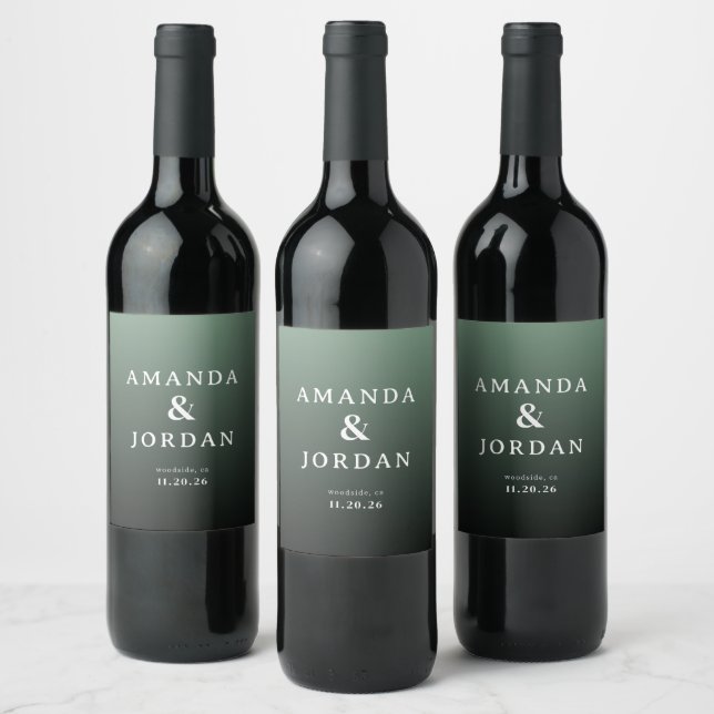 Sophisticated Green Typographic Wine Label (Bottles)