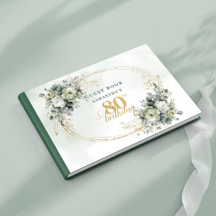 Sophisticated Greenery Gold 80th Birthday Guest Book