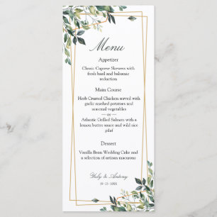 Sophisticated Greenery Printed Gold Dinner Menu