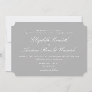Sophisticated Grey and White Lace Script  Invitation