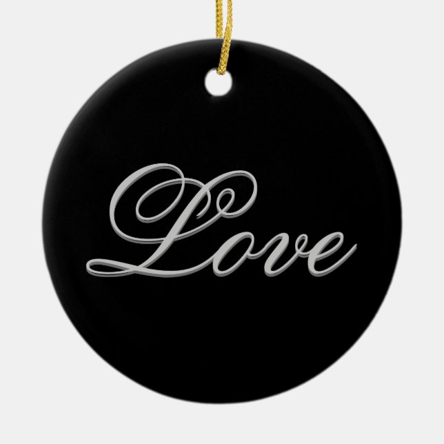 Sophisticated Grey Black Love Ceramic Ornament (Front)