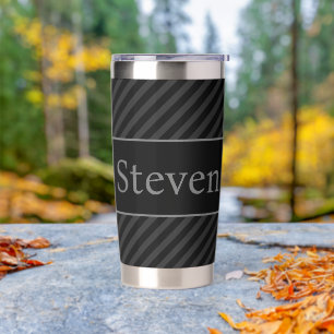 Sophisticated Grey & Black Pinstriped Personalised Insulated Tumbler