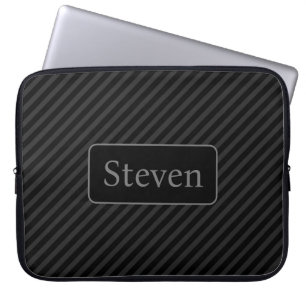 Sophisticated Grey & Black Pinstriped Personalised Laptop Sleeve