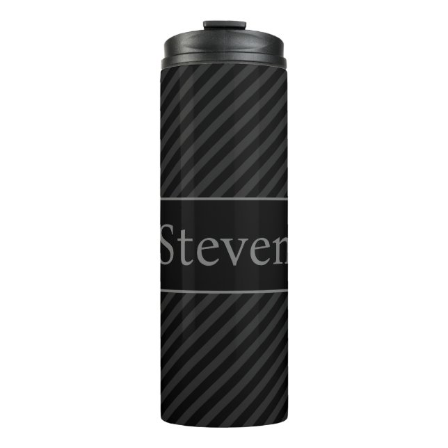 Sophisticated Grey & Black Pinstriped Personalised Thermal Tumbler (Front)