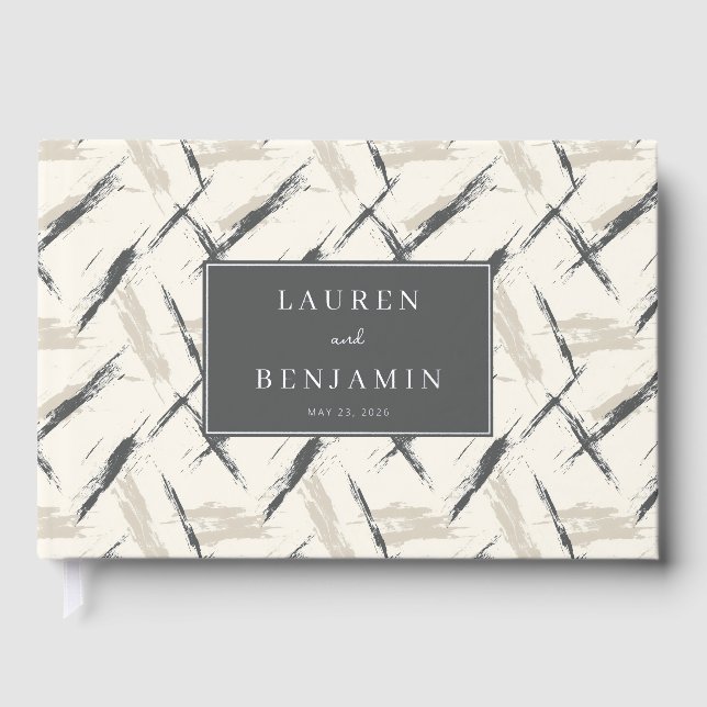 Sophisticated Grey Brushstroke Abstract Guest Book (Front)