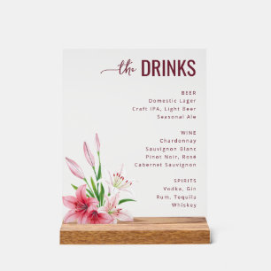 Sophisticated Grey Floral Beverage Menu Acrylic Sign