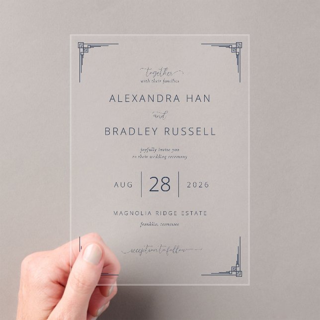 Sophisticated Grey Geometric Accents Acrylic Invitations (Insitu (Handheld))