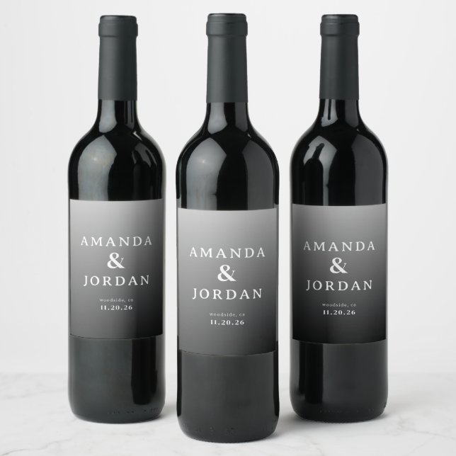 Sophisticated Grey Minimalist Names Wine Label (Bottles)