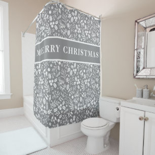 Sophisticated Grey & White Pattern Merry Christmas Shower Curtain