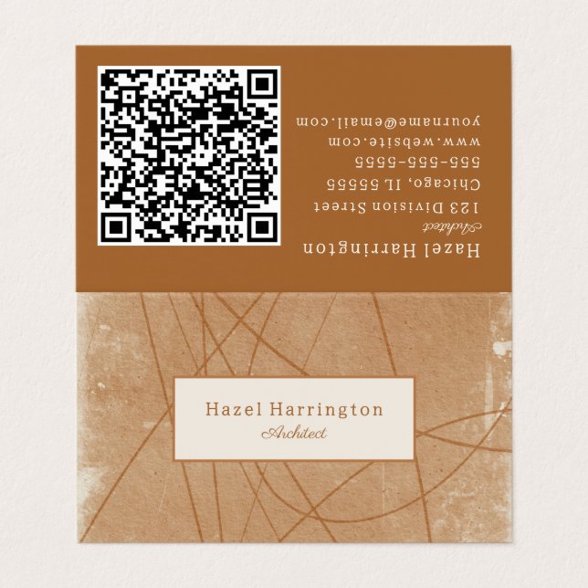 Sophisticated Grunge QR Code Business Card Folded (Outside Unfolded)