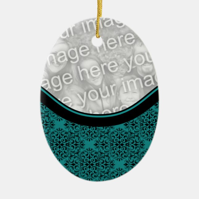 Sophisticated Holiday Damask Oval Ornament (Front)