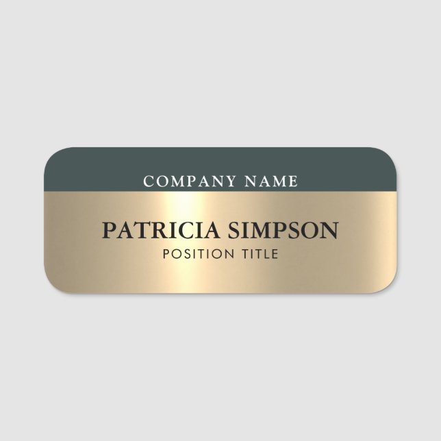 Sophisticated Hunter Green Gold Professional Name Tag (Front)