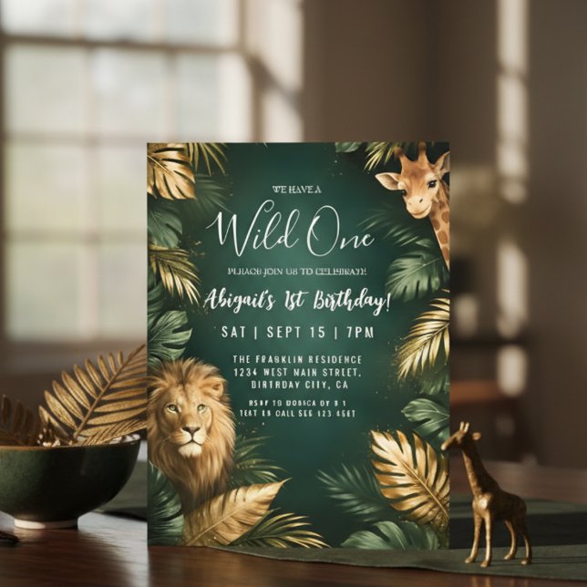 Sophisticated Jungle "Wild One" 1st Birthday  Invitation (Creator Uploaded)