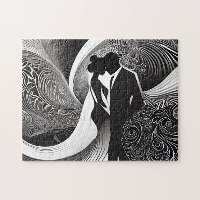 Sophisticated Kiss: Black & White Love Story Jigsaw Puzzle (Horizontal)