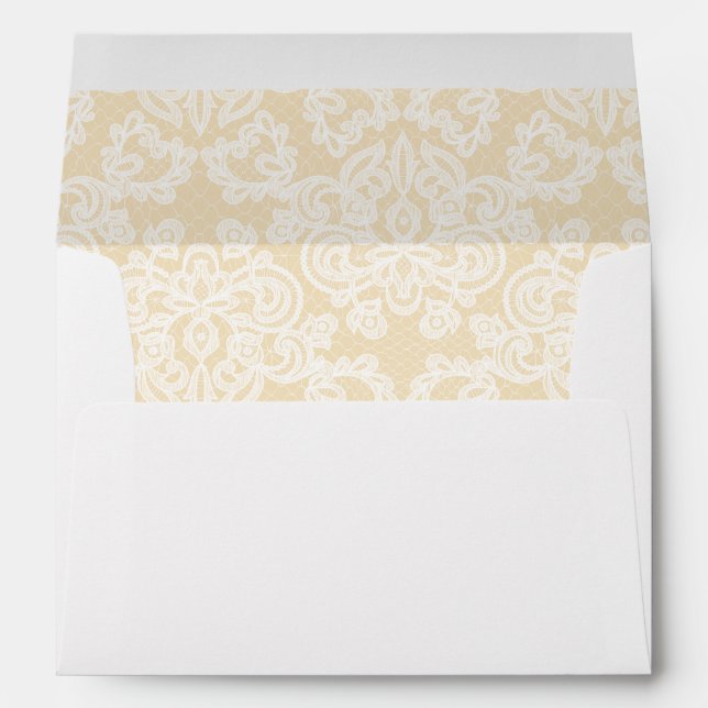 Sophisticated Lace and Gold Wedding Envelope (Back (Bottom))