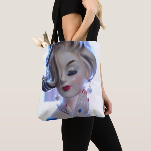 Sophisticated Lady Flipped Hair Hand Head Vase Tote Bag (Close Up)