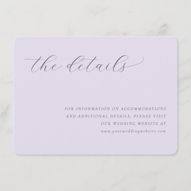 Sophisticated Lavender Calligraphy Enclosure Card (Front)
