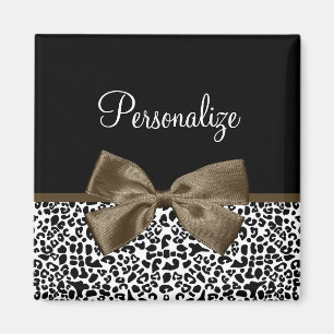 Sophisticated Leopard Print Brown Bow With Name Magnet