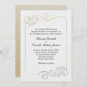 Sophisticated Luxurious Gold Flourish Wedding Invitation