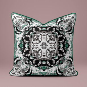 Sophisticated Mandala Throw Pillow – Black & Sage
