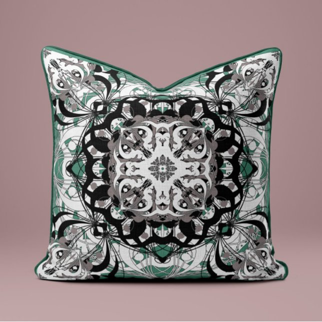 Sophisticated Mandala Throw Pillow – Black & Sage  (Creator Uploaded)