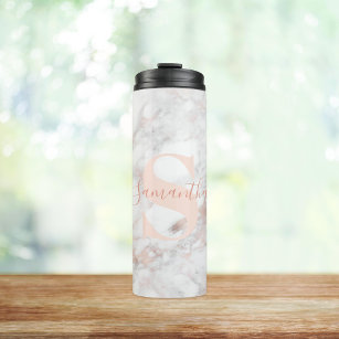Sophisticated Marble with Faux Rose Gold Thermal Tumbler