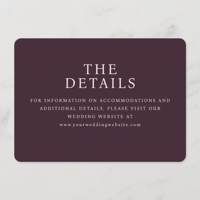 Sophisticated Maroon Serif Wedding Details Card (Front)