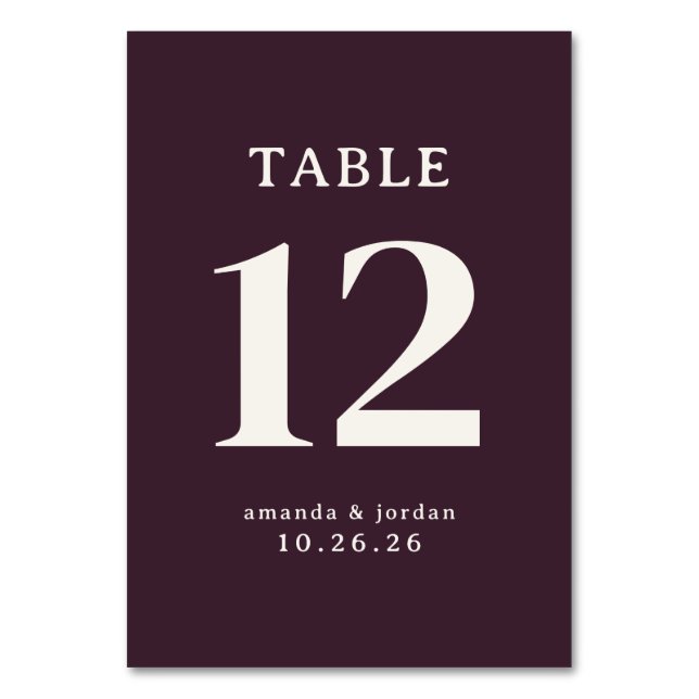 Sophisticated Maroon Serif Wedding Table Card (Front)