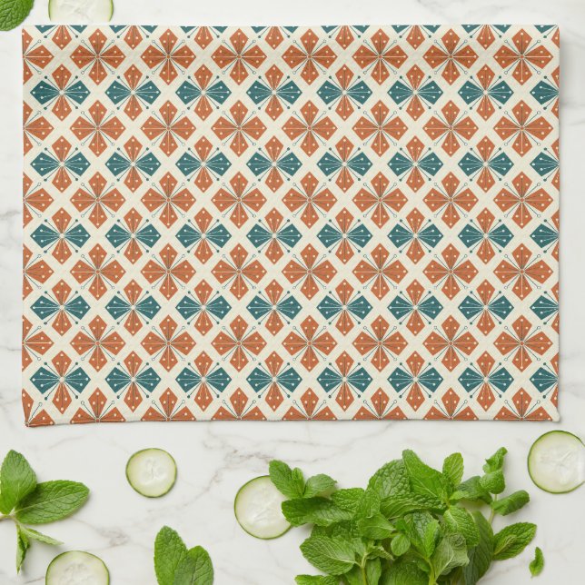 Sophisticated Mid-Century Modern Atomic Starburst Tea Towel (Folded)