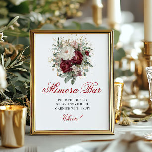 Sophisticated Mimosa Bar Blush Burgundy Floral Sig Poster